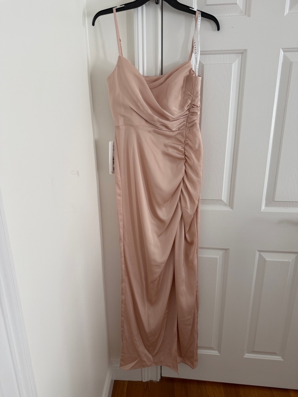Azazie Satin Draped Maxi Dress in Blush
